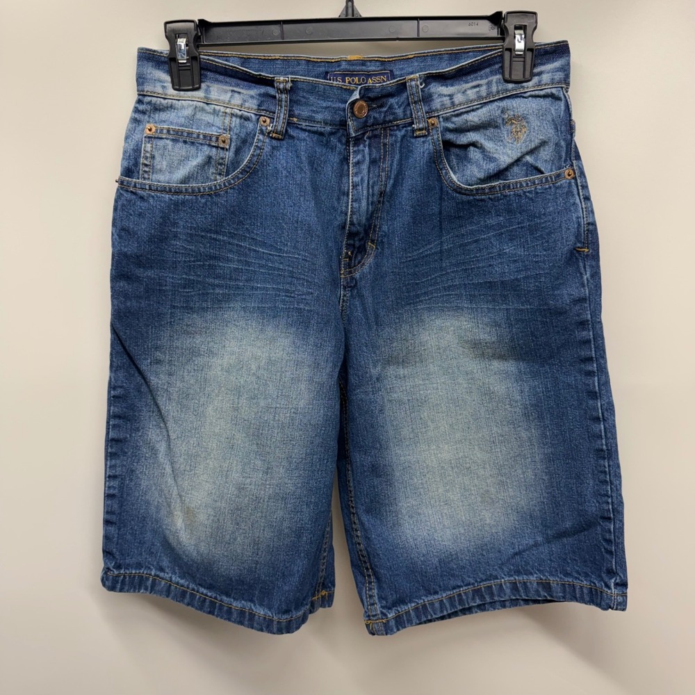 US Polo‎ Assn Mens Blue Denim Jean Shorts Jorts Size 32 Baggy Loose Y2K